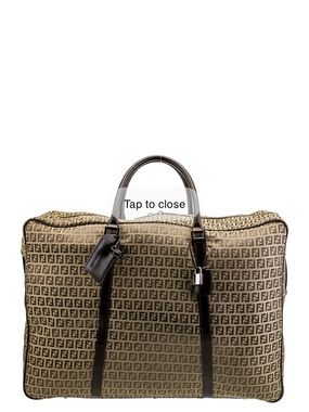 Fendi Zucchino Logo Unisex Travel Duffel Bag in Beige and Brown Leather & Canvas